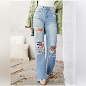 Light Blue Distressed Flare Jeans